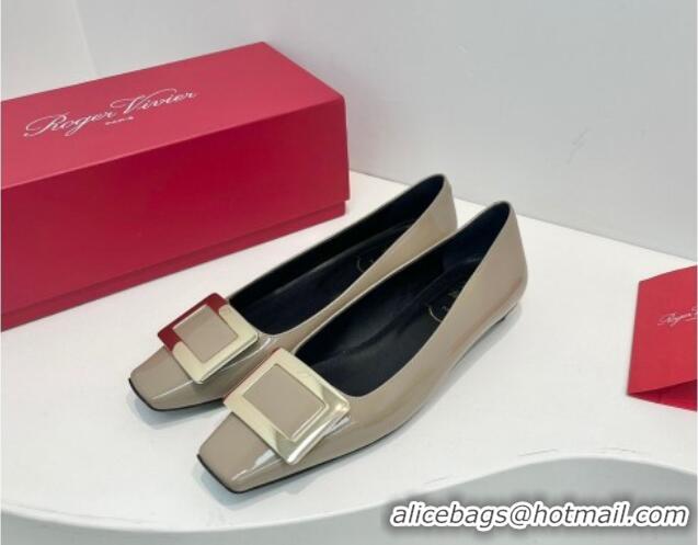 Good Quality Roger Vivier Belle Vivier Metal Buckle Ballerinas Flat in Patent Leather Grey 611165