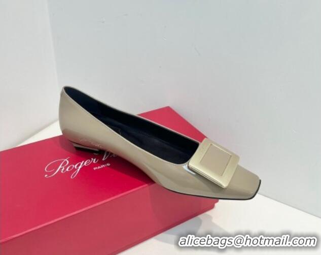 Good Quality Roger Vivier Belle Vivier Metal Buckle Ballerinas Flat in Patent Leather Grey 611165