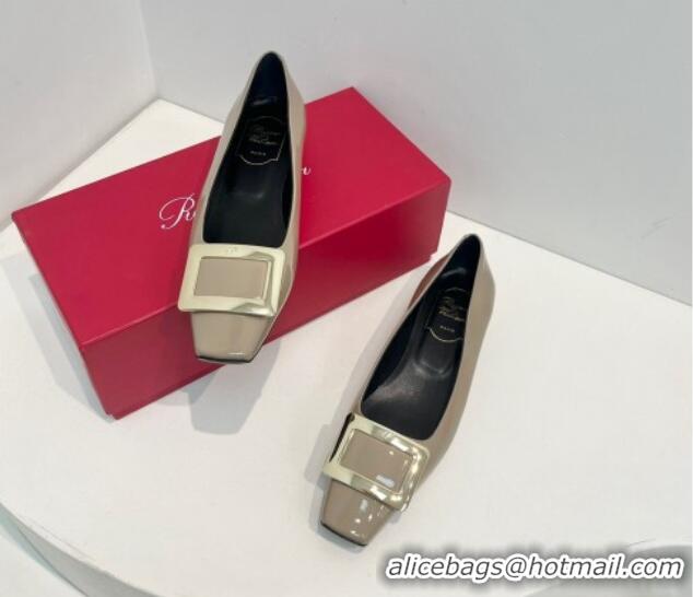 Good Quality Roger Vivier Belle Vivier Metal Buckle Ballerinas Flat in Patent Leather Grey 611165