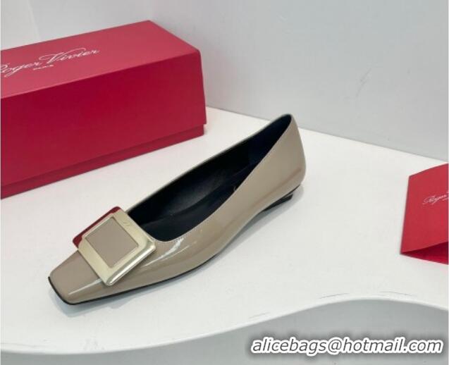 Good Quality Roger Vivier Belle Vivier Metal Buckle Ballerinas Flat in Patent Leather Grey 611165