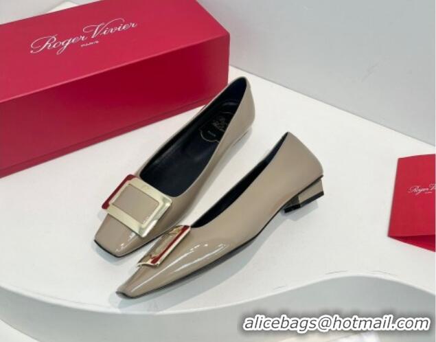 Good Quality Roger Vivier Belle Vivier Metal Buckle Ballerinas Flat in Patent Leather Grey 611165