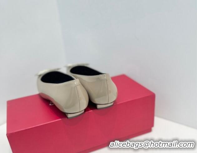 Good Quality Roger Vivier Belle Vivier Metal Buckle Ballerinas Flat in Patent Leather Grey 611165