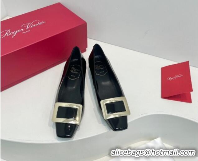 Durable Roger Vivier Belle Vivier Metal Buckle Ballerinas Flat in Patent Leather Black 611166