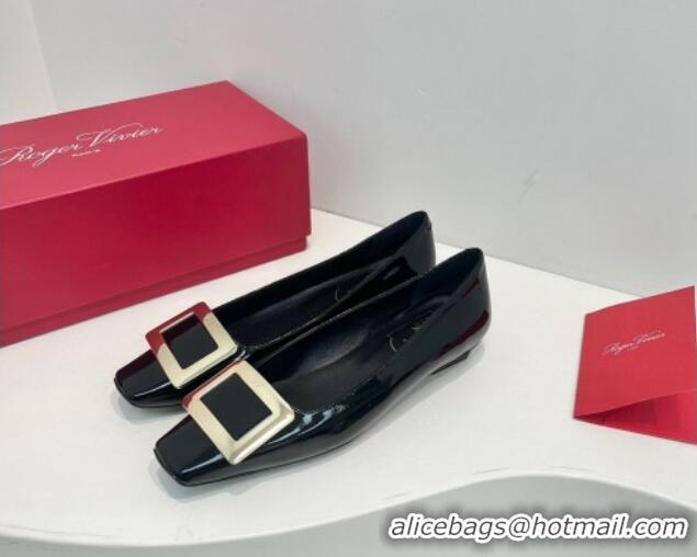 Durable Roger Vivier Belle Vivier Metal Buckle Ballerinas Flat in Patent Leather Black 611166