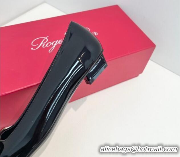 Durable Roger Vivier Belle Vivier Metal Buckle Ballerinas Flat in Patent Leather Black 611166