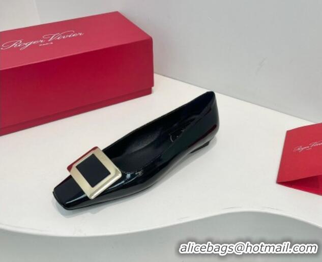 Durable Roger Vivier Belle Vivier Metal Buckle Ballerinas Flat in Patent Leather Black 611166