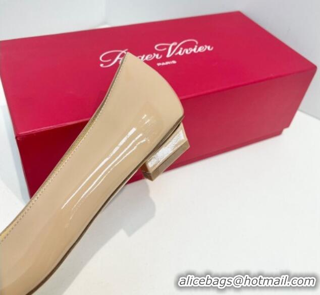 Good Quality Roger Vivier Belle Vivier Metal Buckle Ballerinas Flat in Patent Leather Beige 611168