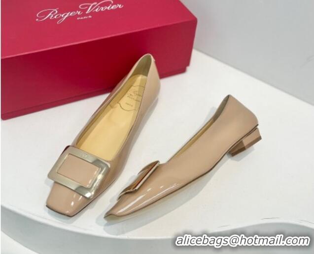 Good Quality Roger Vivier Belle Vivier Metal Buckle Ballerinas Flat in Patent Leather Beige 611168