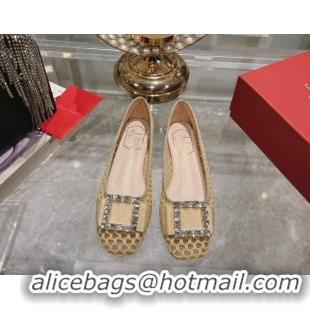 Grade Quality Roger Vivier Très Vivier Strass Buckle Ballerinas Flat in Crochet Beige 611169