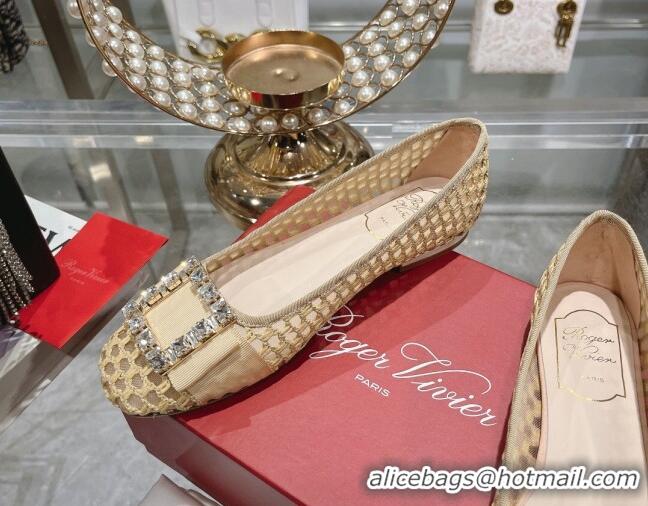 Grade Quality Roger Vivier Très Vivier Strass Buckle Ballerinas Flat in Crochet Beige 611169