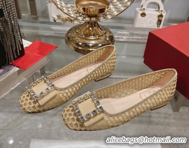 Grade Quality Roger Vivier Très Vivier Strass Buckle Ballerinas Flat in Crochet Beige 611169