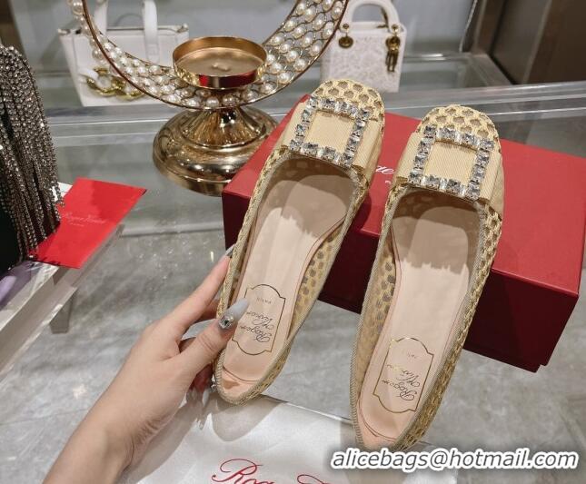 Grade Quality Roger Vivier Très Vivier Strass Buckle Ballerinas Flat in Crochet Beige 611169