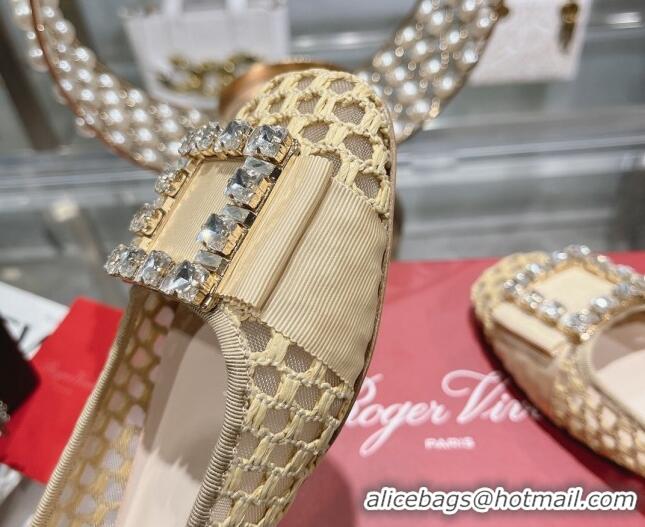 Grade Quality Roger Vivier Très Vivier Strass Buckle Ballerinas Flat in Crochet Beige 611169