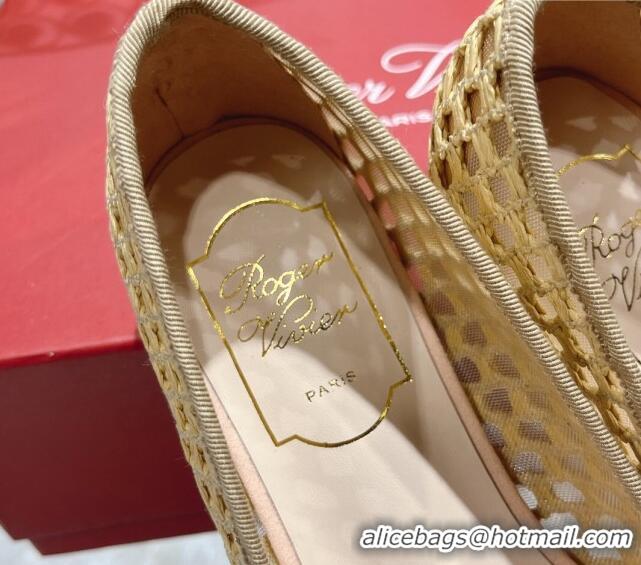 Grade Quality Roger Vivier Très Vivier Strass Buckle Ballerinas Flat in Crochet Beige 611169