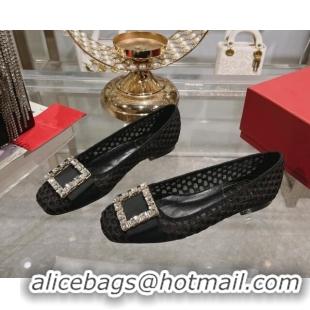 Best Product Roger Vivier Très Vivier Strass Buckle Ballerinas Flat in Crochet Black 611170