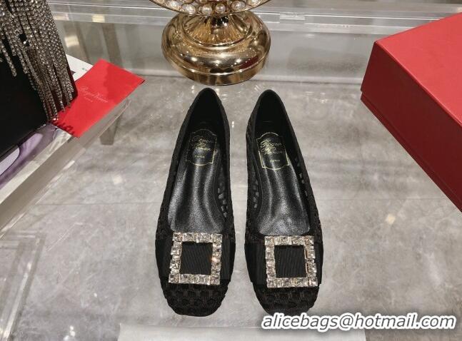 Best Product Roger Vivier Très Vivier Strass Buckle Ballerinas Flat in Crochet Black 611170