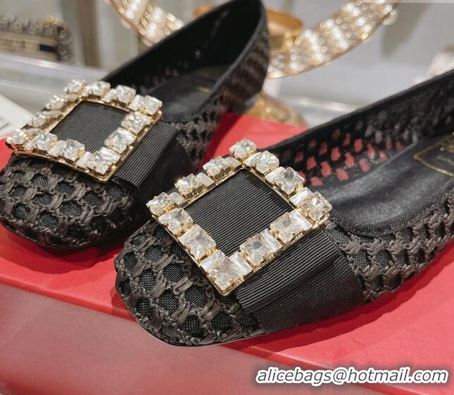 Best Product Roger Vivier Très Vivier Strass Buckle Ballerinas Flat in Crochet Black 611170