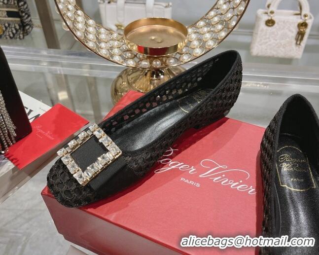 Best Product Roger Vivier Très Vivier Strass Buckle Ballerinas Flat in Crochet Black 611170