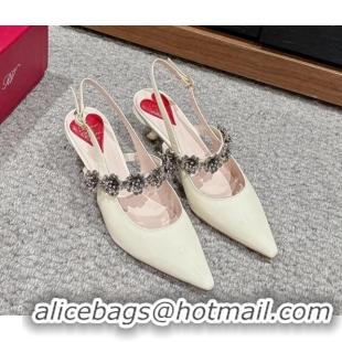 Buy Luxury Roger Vivier Virgule Flower Slingback Pumps 5.5cm in Patent Leather White 704030