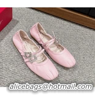 Luxury Cheap Roger Vivier Mary Janes Ballerinas Flat in Nappa Leather with Double Buckle Light Pink 704033