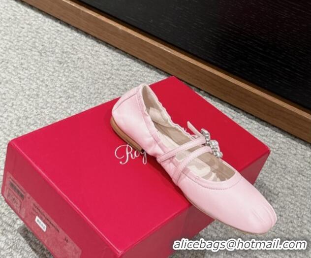 Luxury Cheap Roger Vivier Mary Janes Ballerinas Flat in Nappa Leather with Double Buckle Light Pink 704033