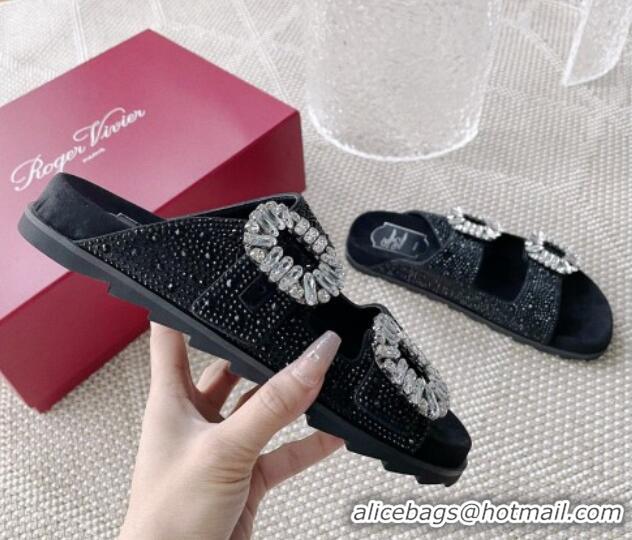 Sumptuous Roger Vivier Slidy Viv' Strass Buckle Slides Sandal Black 704037