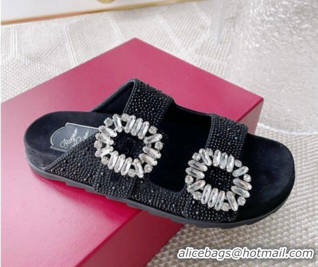 Sumptuous Roger Vivier Slidy Viv' Strass Buckle Slides Sandal Black 704037