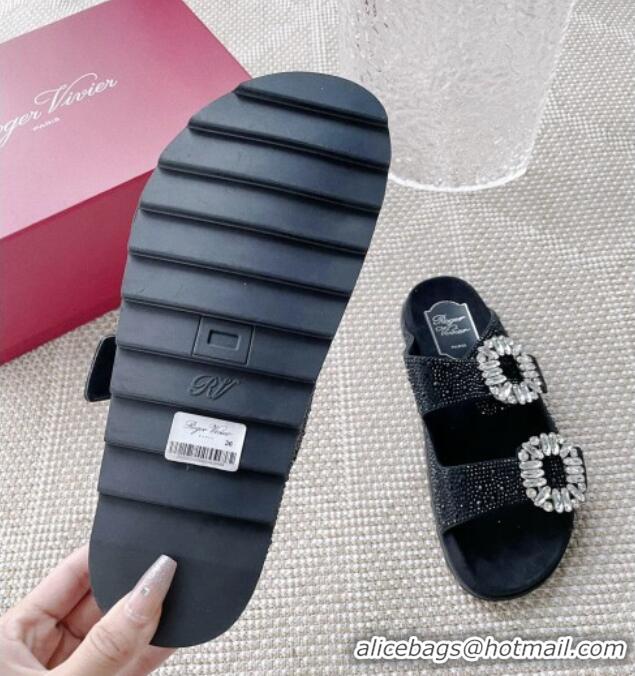 Sumptuous Roger Vivier Slidy Viv' Strass Buckle Slides Sandal Black 704037