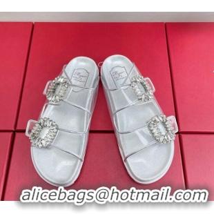 Purchase Roger Vivier Slidy Viv' Strass Buckle Slides Sandal Clear/Silver 704044