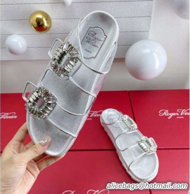 Purchase Roger Vivier Slidy Viv' Strass Buckle Slides Sandal Clear/Silver 704044