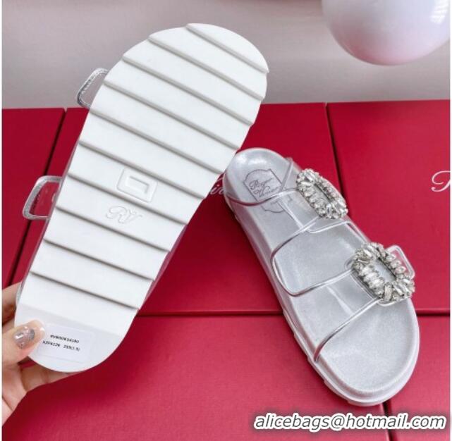 Purchase Roger Vivier Slidy Viv' Strass Buckle Slides Sandal Clear/Silver 704044