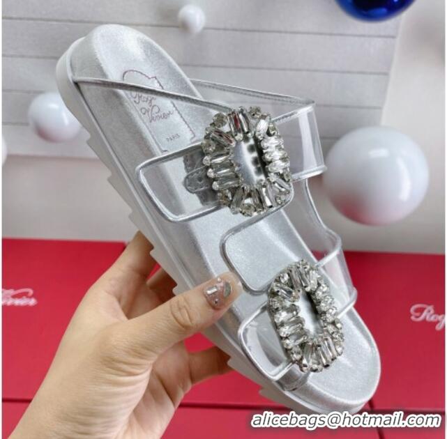 Purchase Roger Vivier Slidy Viv' Strass Buckle Slides Sandal Clear/Silver 704044