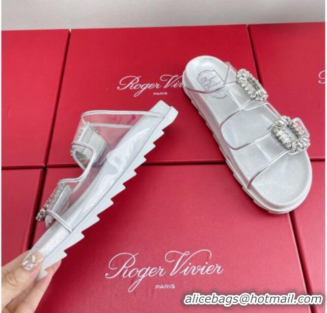 Purchase Roger Vivier Slidy Viv' Strass Buckle Slides Sandal Clear/Silver 704044