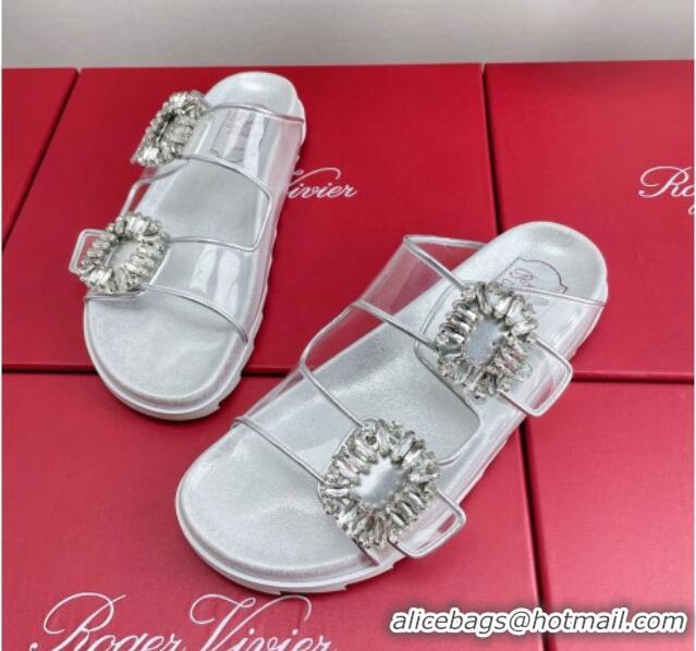 Purchase Roger Vivier Slidy Viv' Strass Buckle Slides Sandal Clear/Silver 704044