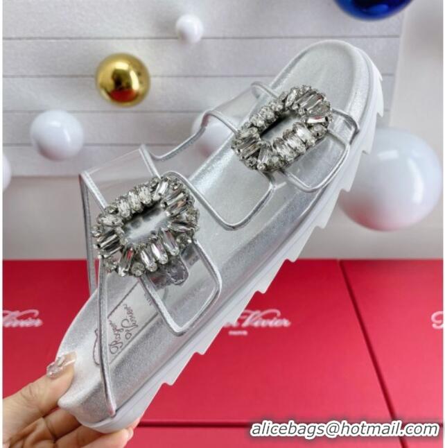 Purchase Roger Vivier Slidy Viv' Strass Buckle Slides Sandal Clear/Silver 704044