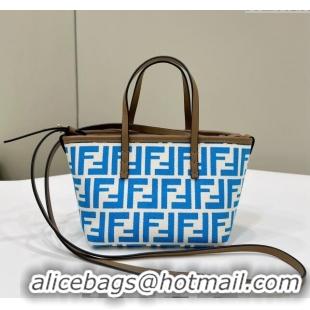 Traditional Discount Fendi Roll Mini Tote bag in FF jacquard F8655 Light Blue 2024