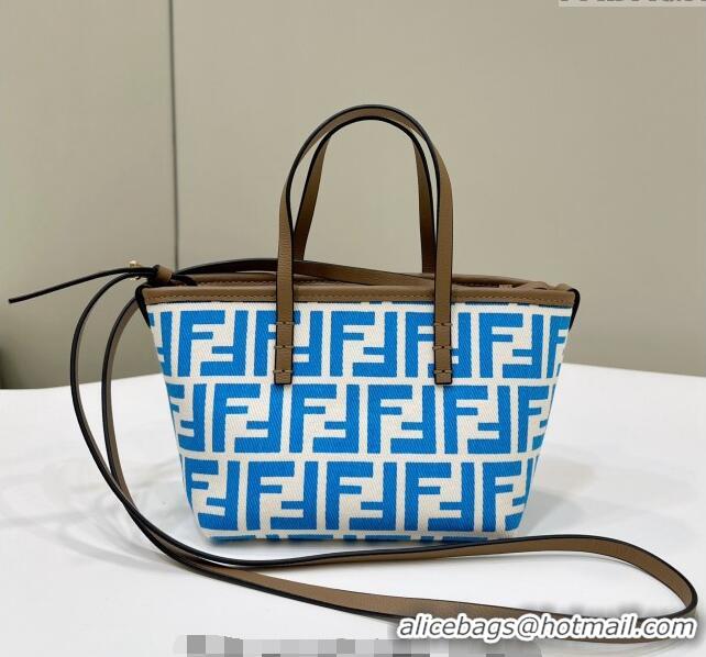 Traditional Discount Fendi Roll Mini Tote bag in FF jacquard F8655 Light Blue 2024