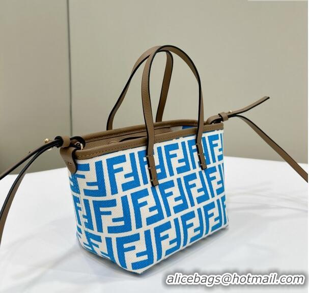 Traditional Discount Fendi Roll Mini Tote bag in FF jacquard F8655 Light Blue 2024