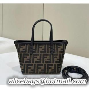 Good Product Fendi Roll Mini Tote bag in FF jacquard F8655 Brown 2024