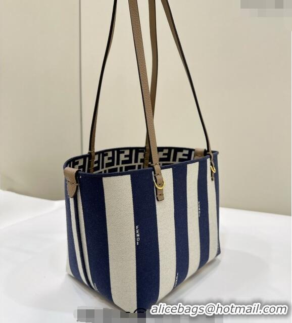 Promotional Fendi Small Roll Reversible shopper Tote Bag in Pequin striped and midnight blue FF fabric 8661S 2024