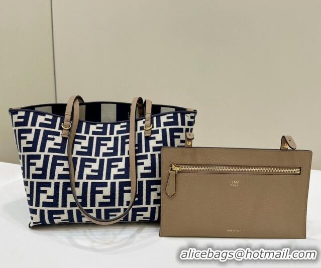 Promotional Fendi Small Roll Reversible shopper Tote Bag in Pequin striped and midnight blue FF fabric 8661S 2024