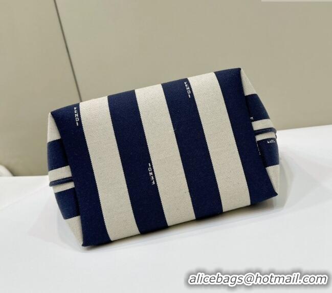 Promotional Fendi Small Roll Reversible shopper Tote Bag in Pequin striped and midnight blue FF fabric 8661S 2024