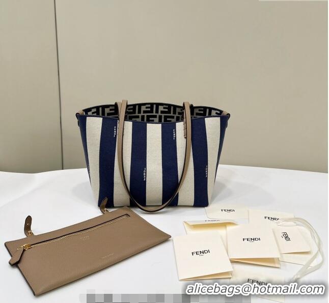 Promotional Fendi Small Roll Reversible shopper Tote Bag in Pequin striped and midnight blue FF fabric 8661S 2024