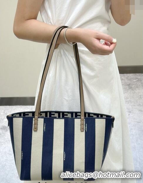 Promotional Fendi Small Roll Reversible shopper Tote Bag in Pequin striped and midnight blue FF fabric 8661S 2024