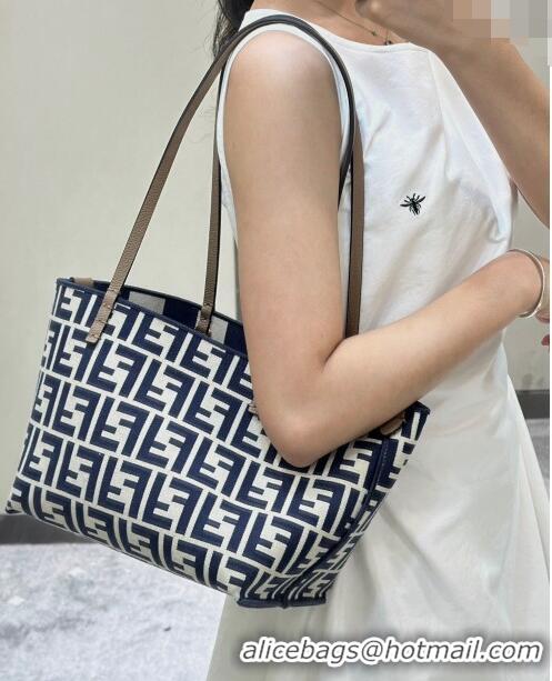 Promotional Fendi Small Roll Reversible shopper Tote Bag in Pequin striped and midnight blue FF fabric 8661S 2024