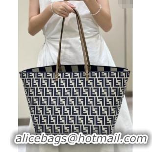 Top Quality Fendi Large Roll Reversible shopper Tote Bag in Pequin striped and midnight blue FF fabric 8661L 2024