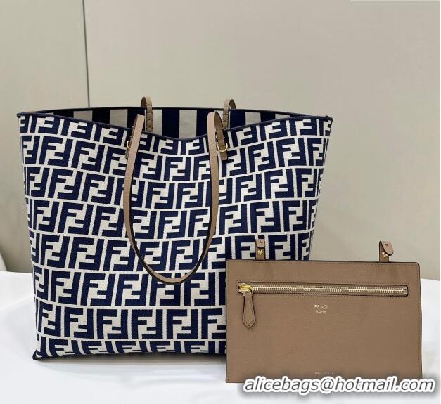 Top Quality Fendi Large Roll Reversible shopper Tote Bag in Pequin striped and midnight blue FF fabric 8661L 2024