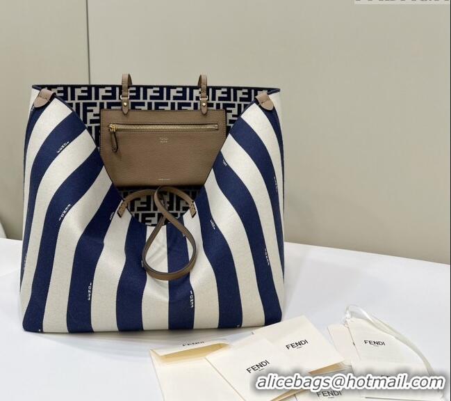 Top Quality Fendi Large Roll Reversible shopper Tote Bag in Pequin striped and midnight blue FF fabric 8661L 2024