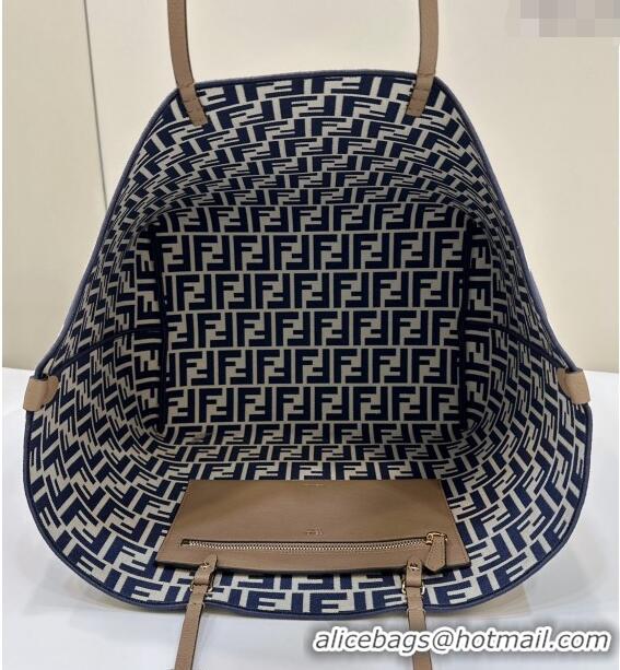 Top Quality Fendi Large Roll Reversible shopper Tote Bag in Pequin striped and midnight blue FF fabric 8661L 2024