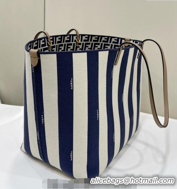 Top Quality Fendi Large Roll Reversible shopper Tote Bag in Pequin striped and midnight blue FF fabric 8661L 2024